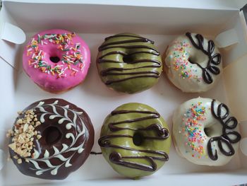 Close-up of donuts on table