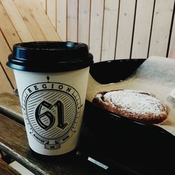 Close-up of coffee cup on table