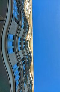 Low angle view of building against clear blue sky