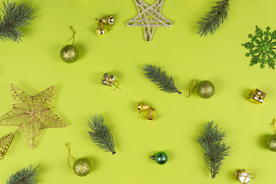 High angle view of christmas decoration on table