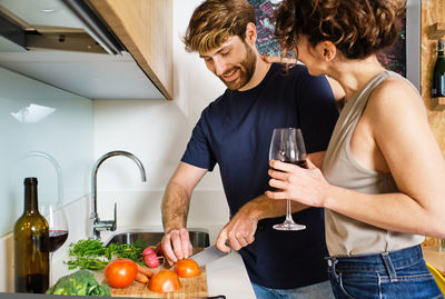 Man preparing food on table at home