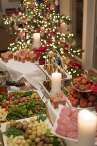 Meal arrangement on table during christmas at home