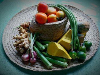 Close-up of fruits in plate