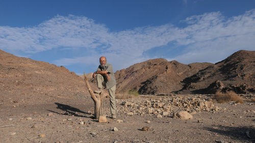 Lonely senior man in the desert 