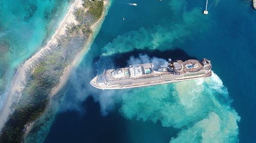 High angle view of boat in sea