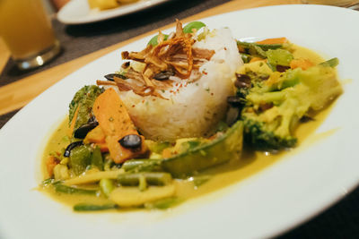 Close-up of meal served in plate