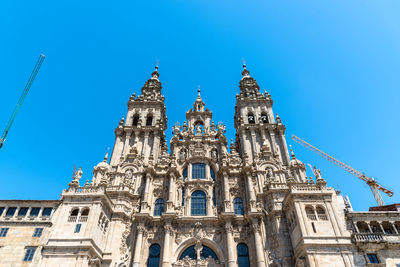 Low angle view of main facade of the cathedral of santiago de compostela during renovation works