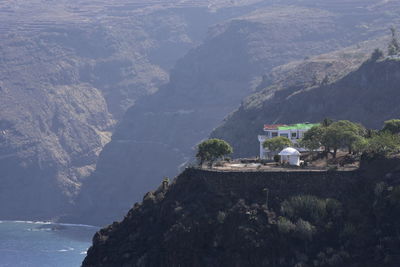 High angle view of building and mountains