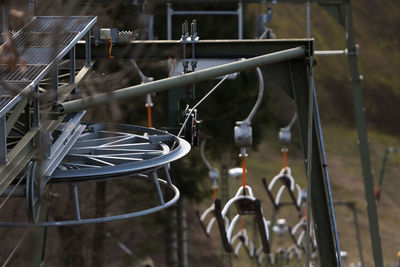 Close-up of empty seats in rack