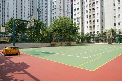 High angle view of basketball court