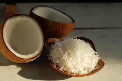 Close-up of bread in bowl on table