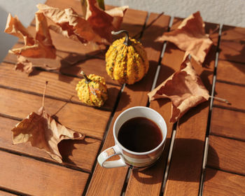 High angle view of coffee on table