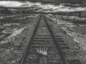 High angle view of railroad tracks against sky