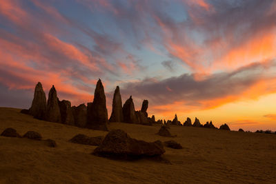 Panoramic view of rocks against sky during sunset
