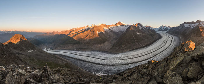 Panoramic view of landscape and mountains against sky