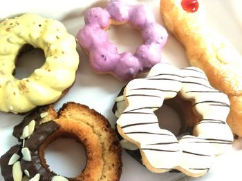 High angle view of dessert on table