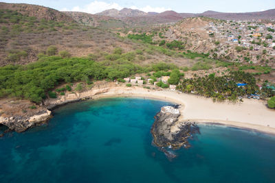 Aerial view of sea and land