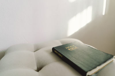 The holy bible in home. concept for faith, spirituality and religion.