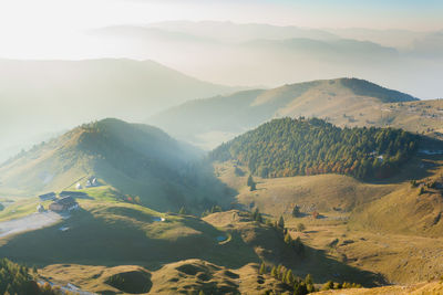 High angle view of mountains against sky