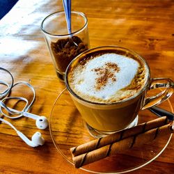 High angle view of coffee on table