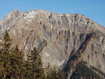 Scenic view of snowcapped mountains against clear sky