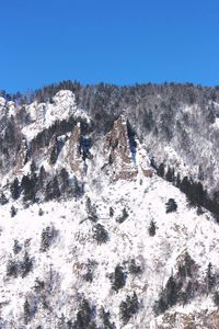 Low angle view of mountain against clear blue sky