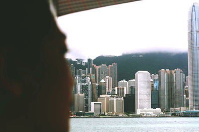 City skyline at dusk
