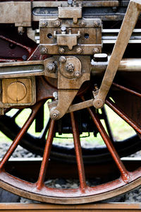 Close-up of old machine part of railroad track