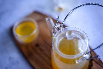 High angle view of tea cup on table