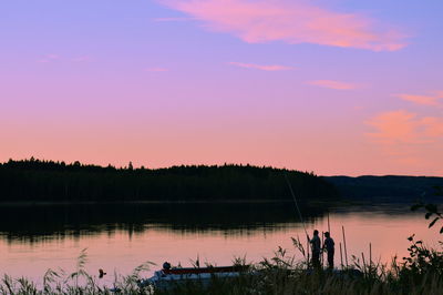 Scenic view of lake against sky during sunset