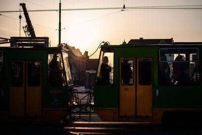 Cable car on tracks during sunset