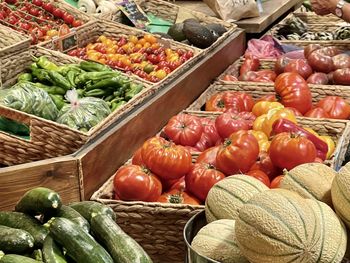 High angle view of vegetables for sale at market stall