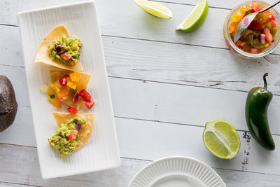 High angle view of food on table