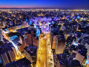 Aerial view of city at night