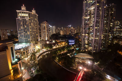 City lit up at night