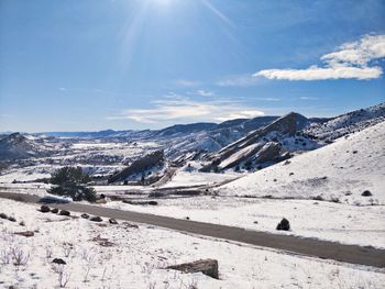 Scenic view of snowcapped mountains against sky