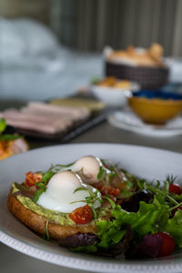 Close-up of breakfast served in plate