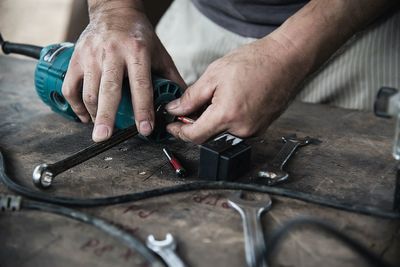 High angle view of man working