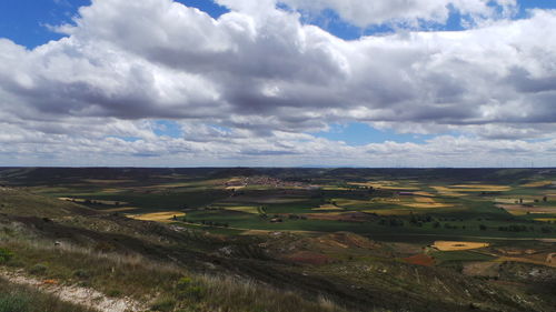 Scenic view of field against cloudy sky