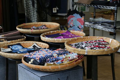 Textiles in basket for sale 