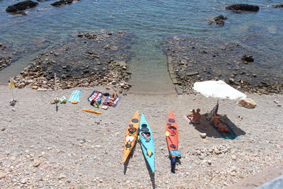High angle view of people on beach