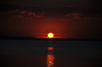 Scenic view of sea against romantic sky at sunset