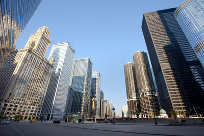 Skyline from wacker drive at downtown chicago, illinois, usa