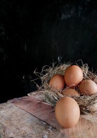 Close-up of eggs on table
