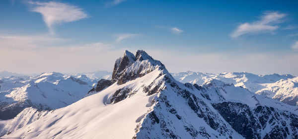 Scenic view of snowcapped mountains against sky