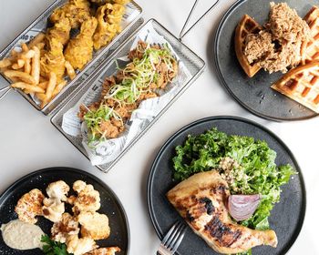 High angle view of food on table