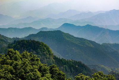 Scenic view of mountains against cloudy sky