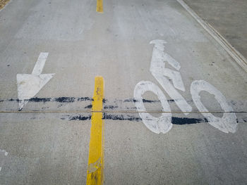 High angle view of road marking on street