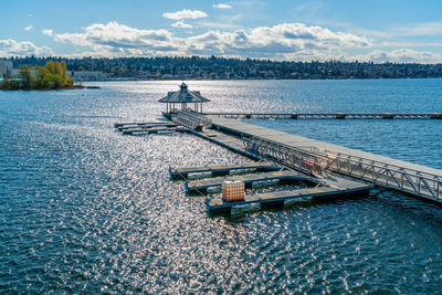 A view of a pier at gene coulon park in renton, washington.