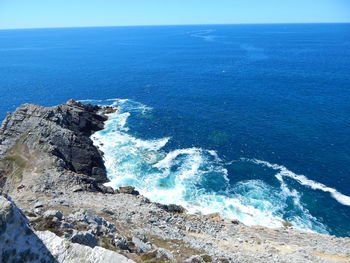 Scenic view of sea seen from cliff against sky